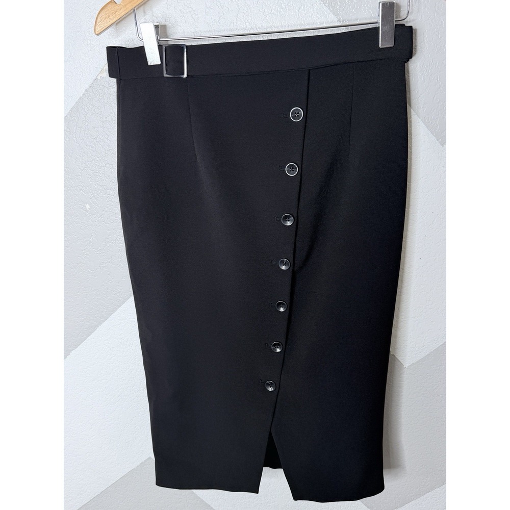 White House Black Market Womens 4 Black High Waist Button Pencil Midi Skirt Belt - Picture 4 of 11